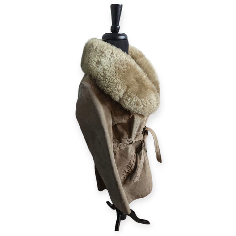 Vintage 70s Tan Faux Leather & Faux Fur Jacket Si… - image 6